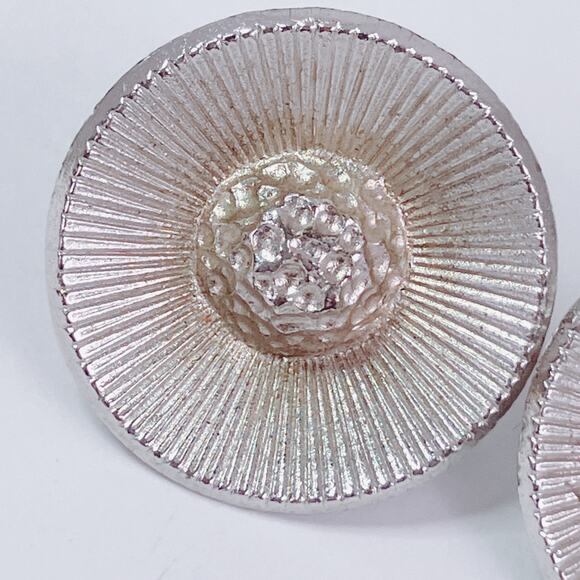 Signed Emmons Mid Century Earrings Sunburst Clip On 1950s 1960s Silver Tone - Picture 5 of 11